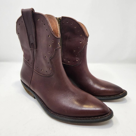 Lucky Brand Womens Chantel X Dark Brown Leather Western Ankle Boots 5M Cowgirl - Picture 1 of 7